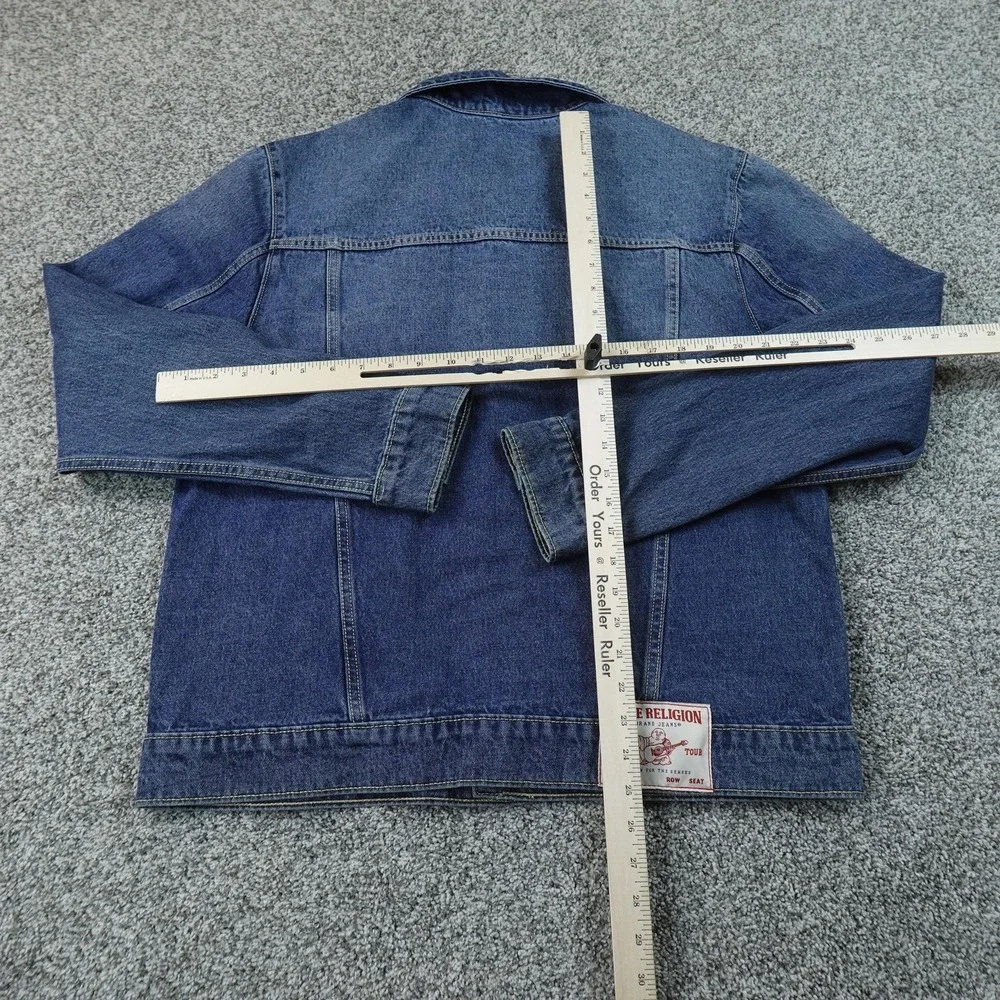 NEW True Religion Jacket Mens L Blue Denim Jean Coat Type 3 Trucker Horseshoe